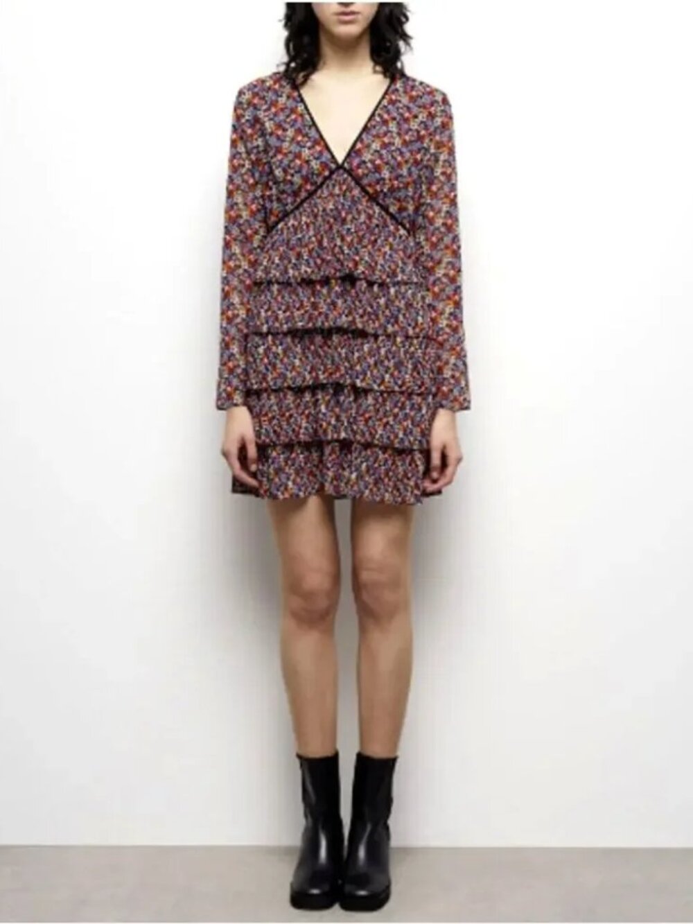 The Kooples Black Floral Dress with multiple layers